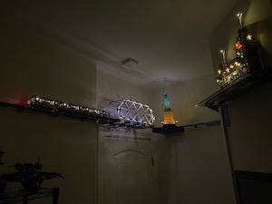 My custom LEGO train on track at night